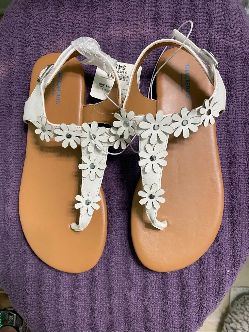 Kids White Floral T-Strap Sandals